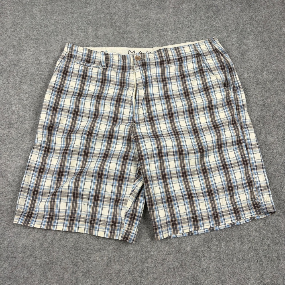 Y2K Madison Plaid Shorts Mens 36 Blue Brown Madras Cotton Casual‎ Summer Preppy